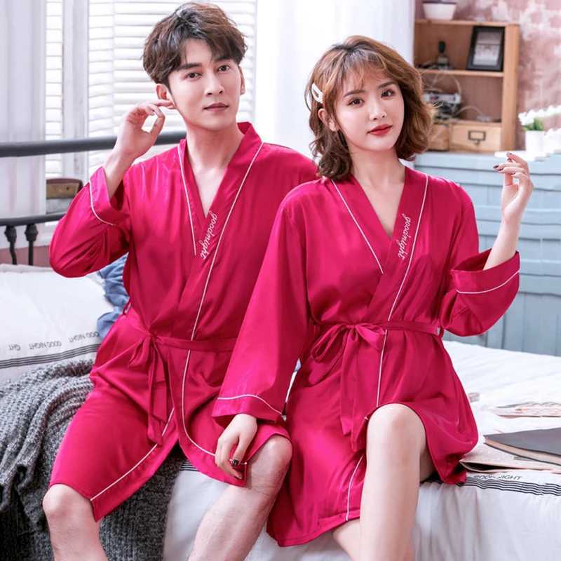 Solid Colour Kimono Bathrobe Gown Mini Sexy Nighty Lovers 2PCS Twinset Bobe Set Waistband Satin Sleepwear Home Dressing ClothingXJ241018