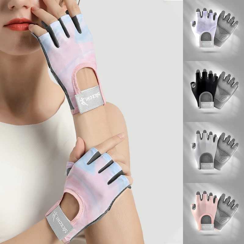 Bicycle Gloves Womens Fitness Gloves Gym Weightlifting Yoga Fitness Training Thin Breathable Half Finger GlovesW241018