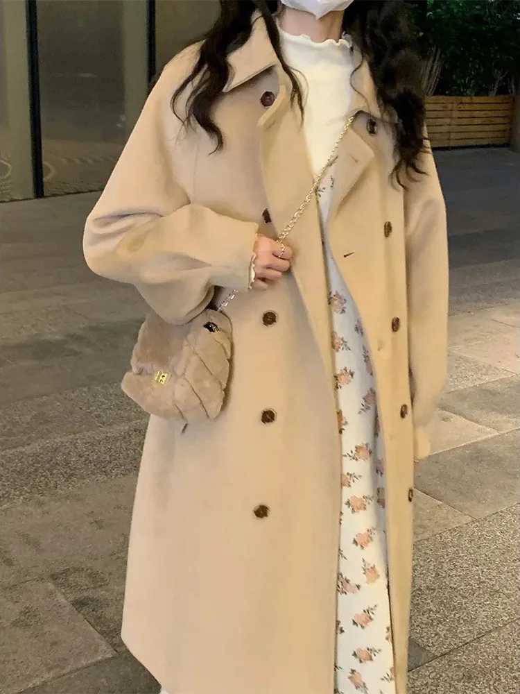 Korean Winter Baggy Woolen Coat Jackets Warm New Turn Down Collar Parkas Outwear Thick Women Double Breasted Overcoat AbrigoX241009