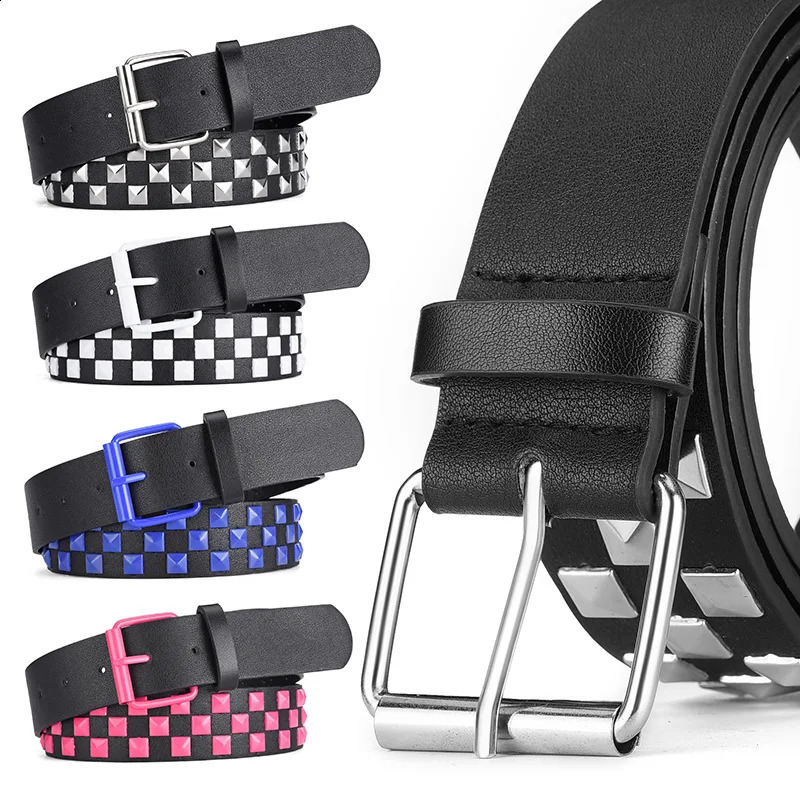 White Hip Hop Punk Neutral Belt Rose Red Square Decorative Pin Buckle Girls Fashion Edition Jeans Y2k Womens Belt 241018