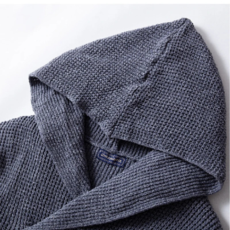 Mens Streetwear Knit Hooded Cardigan Buttondown Long Sleeve Sweater Knitwear Retro Loose Thickened Leisure Hoodie 241018
