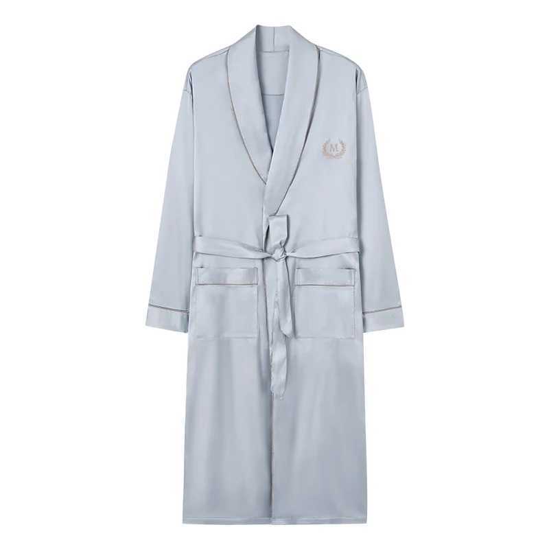 Solid Long Robe Men Autumn Long Sleeve Silk Satin Bathrobe Male V-neck Sexy Dressing Gown Mens Homewear Spring Spas Bath RobeXJ241018