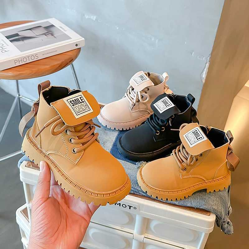 Boots Childrens Yellow Korean British Style Short Boots 2023 Spring Autumn New Fashion Kids Side Zipper Girls and Boys Boots Zipper H241018