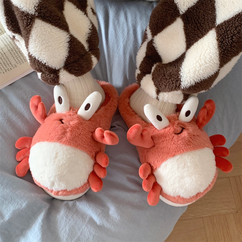 2024 New Fashionable Home Designer Casual Bedroom Soft Soled Woolen Shoes For Women Fun And Cute 3D Crab Cotton Slippers Free Shipping
