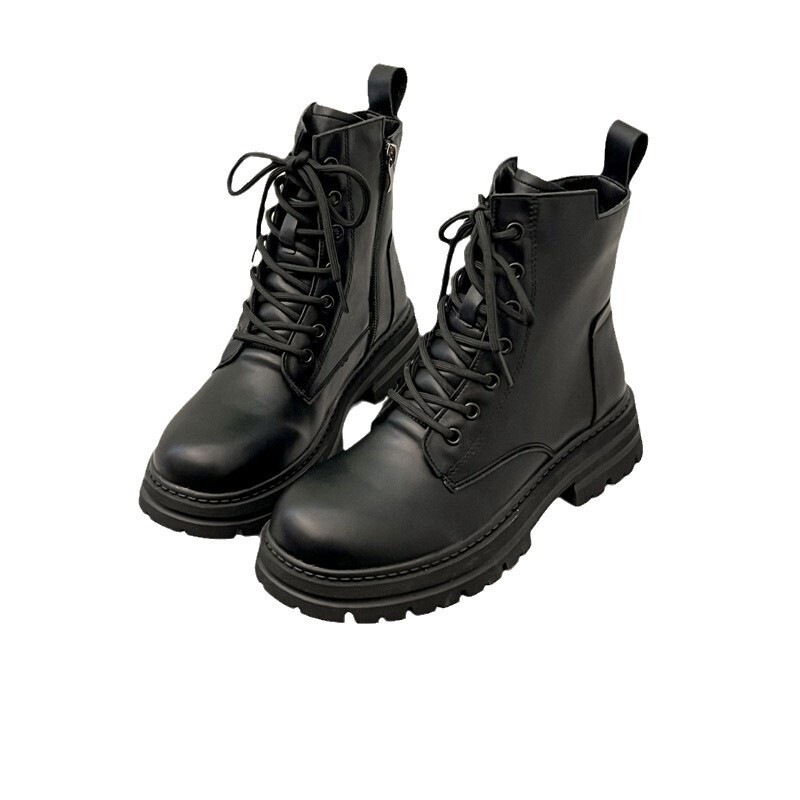 High quality lace up Martin boots for women's 2024 autumn and winter collection with plush British style single boots, thick soled zippered short
