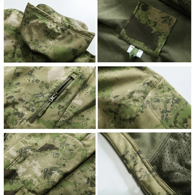 Lurker soft shell camouflage jacket mens waterproof hunting clothing warm camouflage tactical jacket outdoor combat hooded jacket 241007