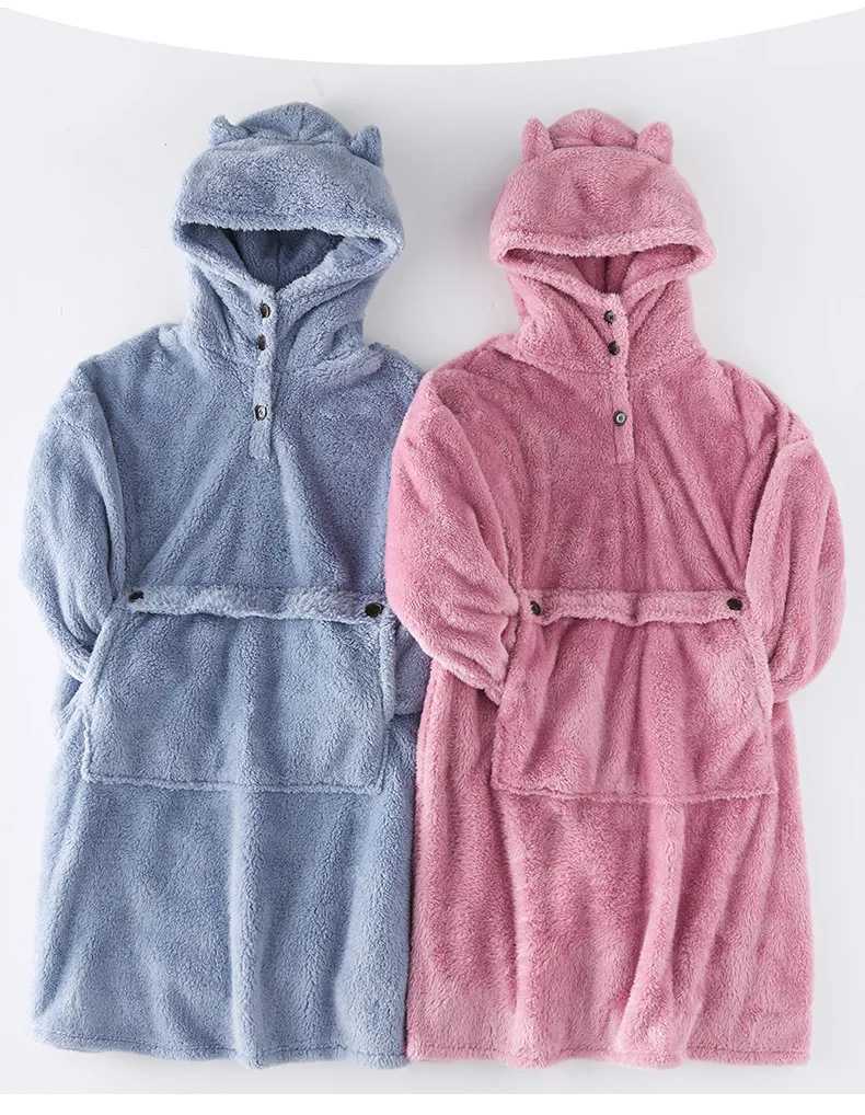 Unisex Robes Men Winter Dressing Gown Winter Warm Fleece Robe Pullover Hooded Women Winter Dressing Gown Robes Soft BathrobeXJ241018