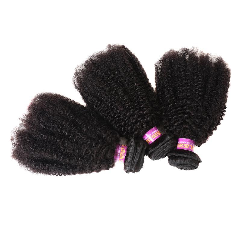 Brazilian Human Hair Afro Kinky Curly 3 Bundles With 4X4 Lace Closure Little Curl 4 PCS/lot 30inch Free Part Natural Color