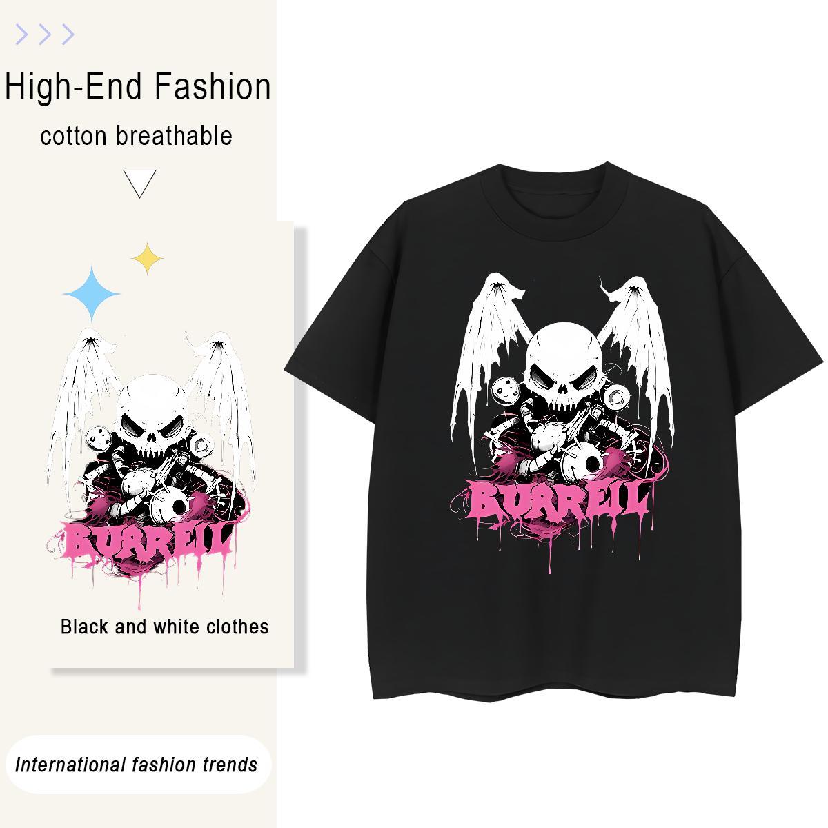 Fashion New T Shirts Women 230g Pure Cotton Crew Neck Street skull Unisex Tshirts Designer Custom Print Plus Size Tees