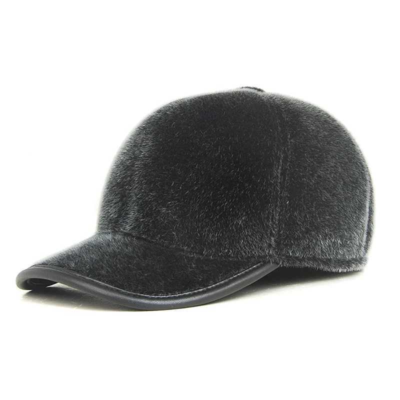 Fashion Men Newly outdoor Faux fur Baseball Cap With Earmuff Plus velvet Warm Winter Hats Middle-aged Thickened Snapback HatX241018