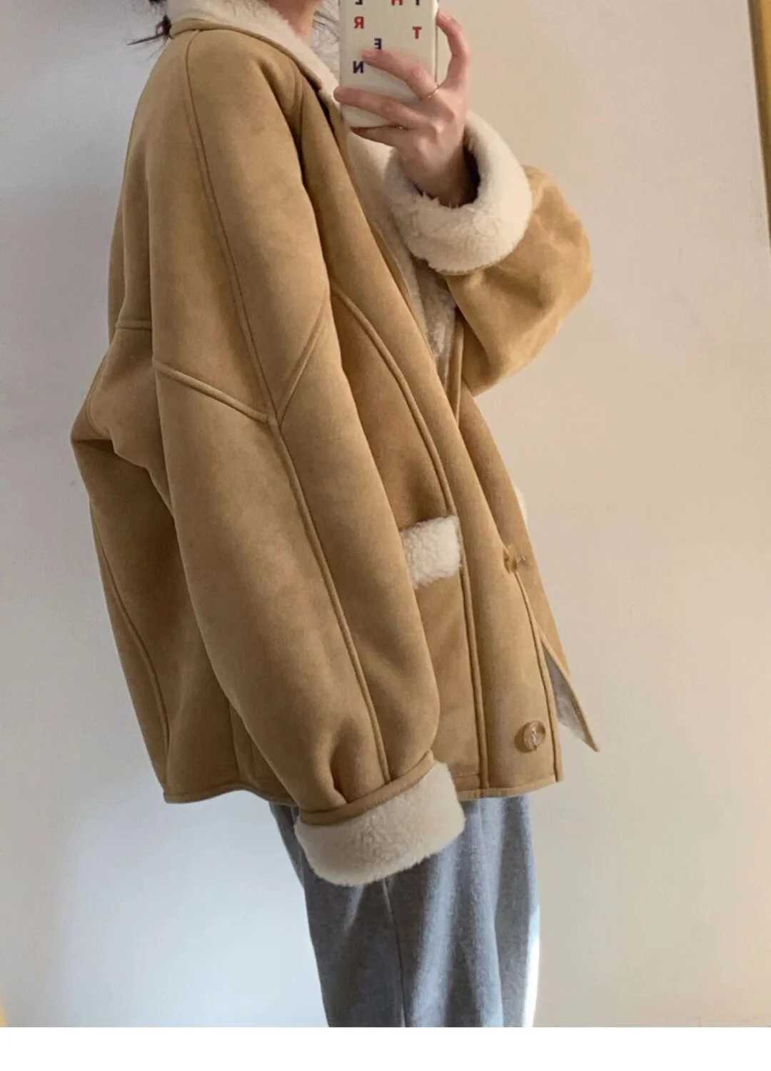 2024 Winter Versatile Warm Thick Lamb Wool Short Coat for Women Winter New Elegant Trendy Fashionable Simple Womens Coat TopX241018