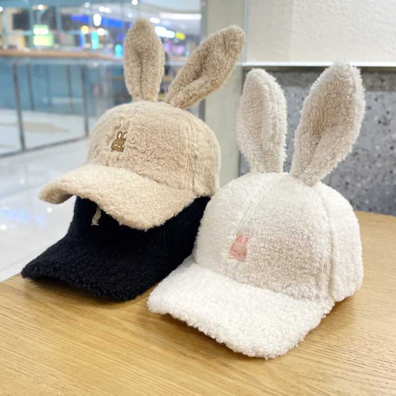 Casual Cute Rabbit Ears Baseball Cap Fall and Winter Show Face Small Hundred with Lambs Wool Duck Tongue Hat Warm Rebound CapX241018