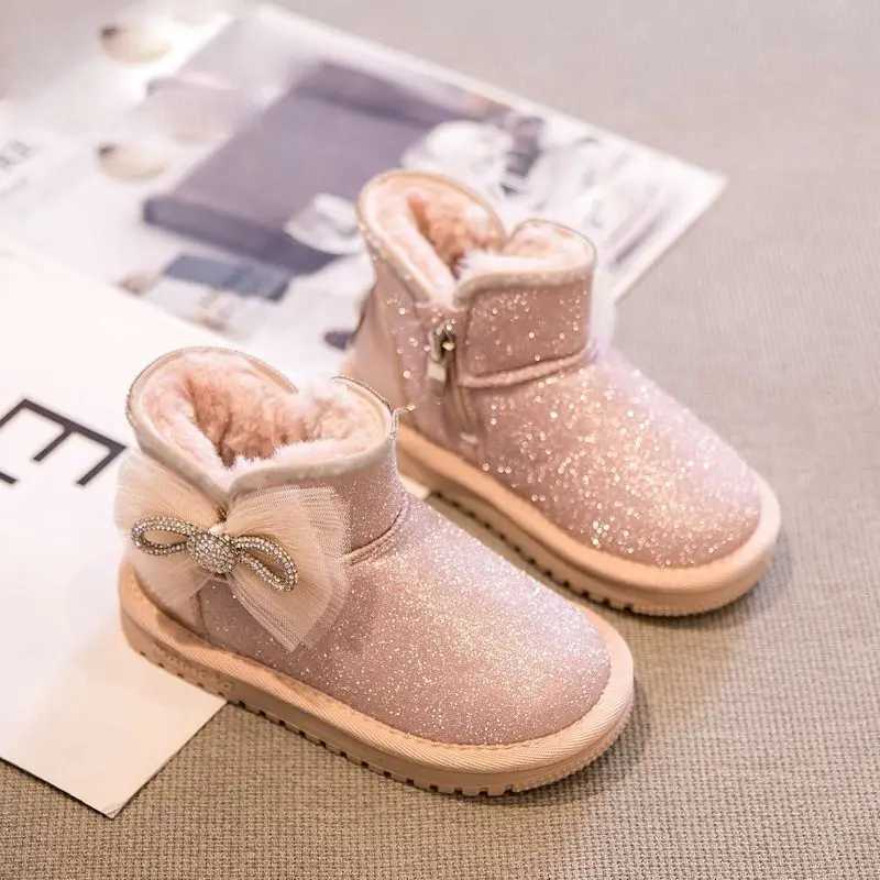 Boots New Winter Childrens Girls Snow Boots Cute Baby Girls Boots Thick Moisture proof Warm Fashion Ankle Fur Outdoor Childrens Snow Boots H241018