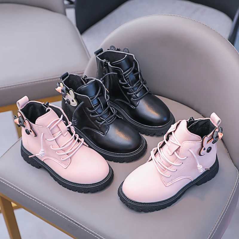 Boots Girls Leather Boots Children Fashion Short Boots Soft Sole British Style Kids Princess Boots All Match 2024 Autumn Winter H241018