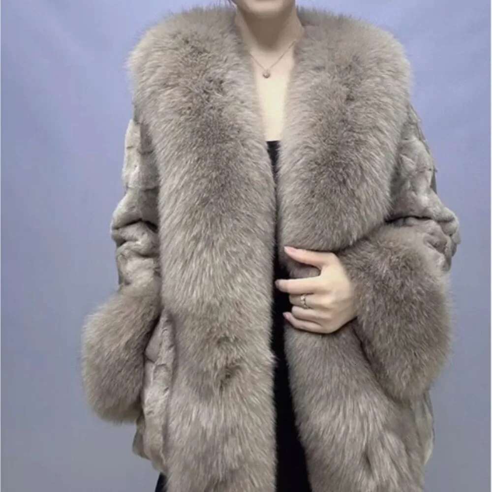 Big Collar Coat Fox Jacket 2024 Autumn Winter Women Real Mink Fur Outerwear High Quality Warm Middle Length Cardigan