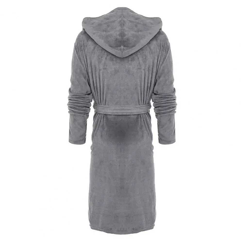 Skin-touching Chic Winter Warm Hooded Long Fleece Home Sleepwear Ankle Length Men Bathrobe Pocket for Daily Life Male PajamasXJ241018