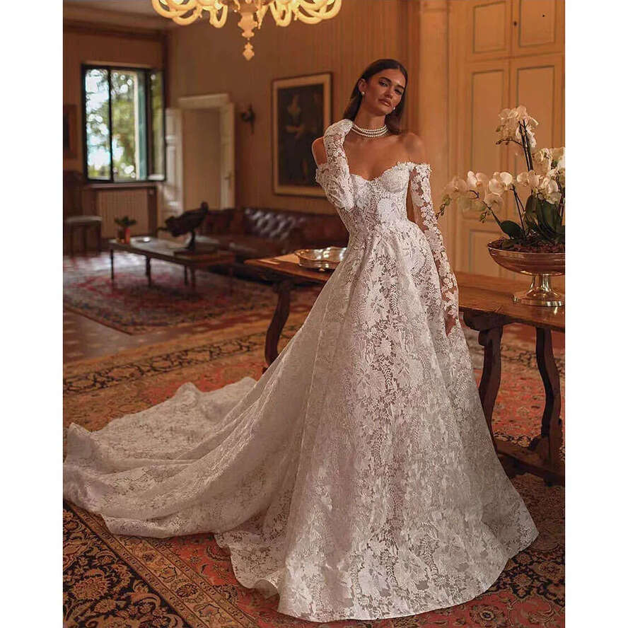 Elegant Off Lace Shoulder Wedding Dress Saudi Arabia A E Or Length Embroidery Bridal Gown Long Sleeve Robe De Mariage mbroidery