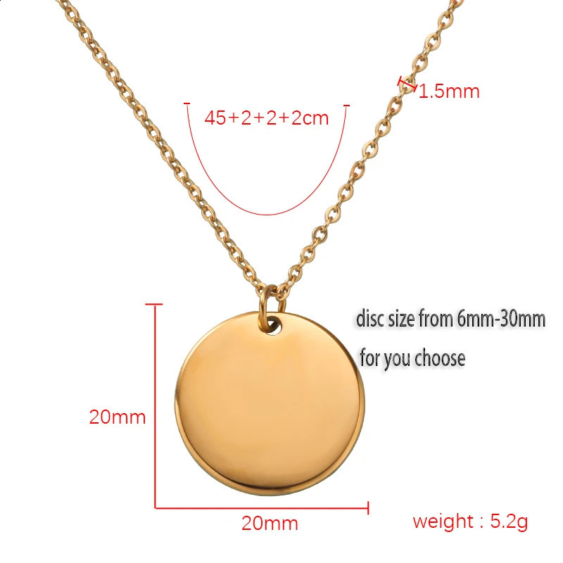 Fnixtar 10 piece stainless steel necklace circular disc pendant 6-30mm suitable for women adjustable Kravik necklace wedding jewelry 241018