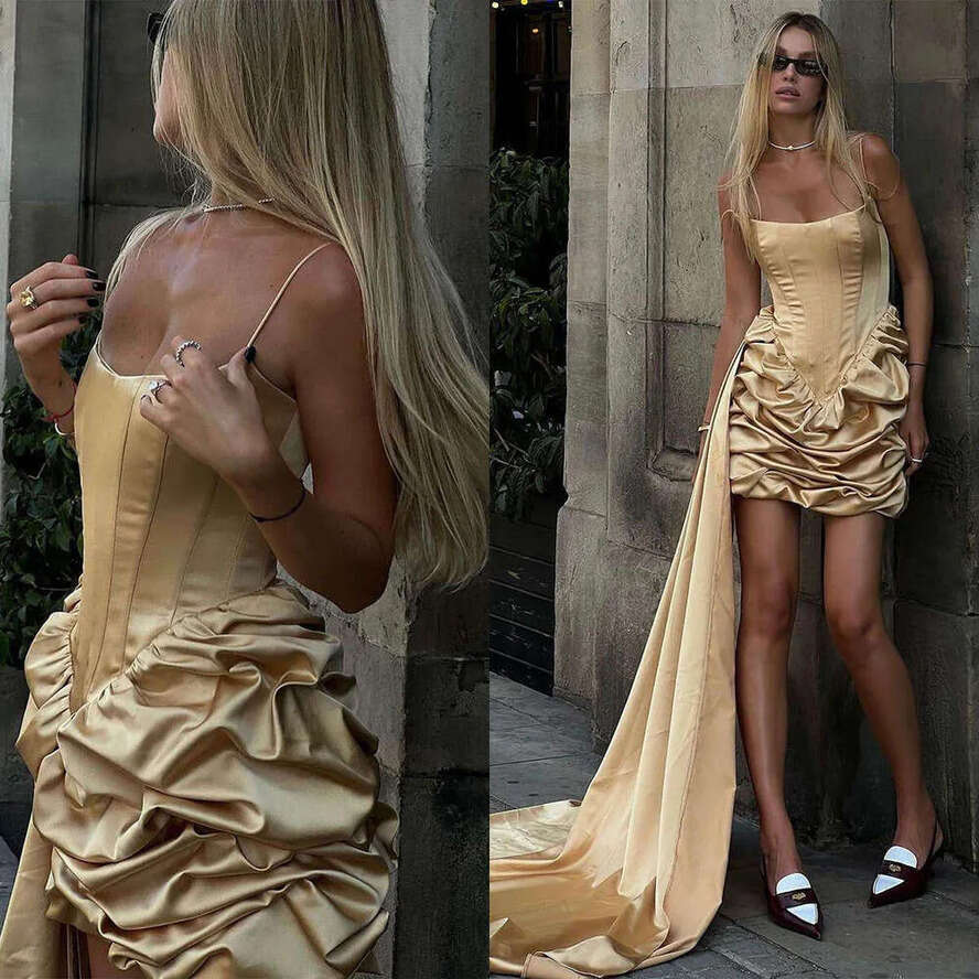 Straps Modern Evening Spaghetti Short Prom Gowns Sleeveless Satin Solid Color Custom Made Party Dresses 0719