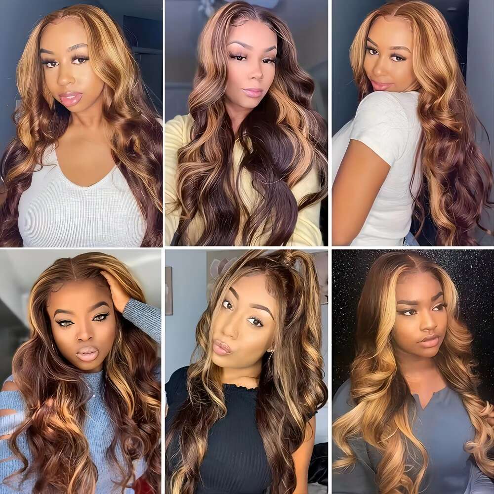 Highlight 13x4 13x6 Ombre Body Wave HD Lace Front Wig 4/27 Color Transparent Lace Frontal Human Hair Wigs For Women PrePlucked