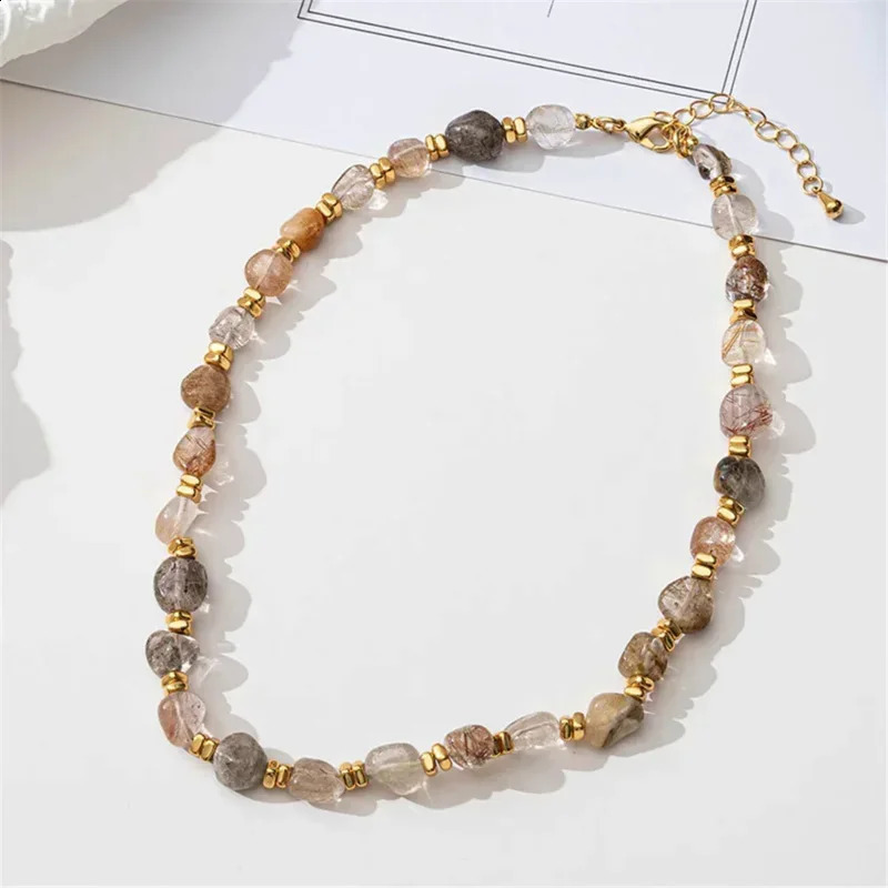 Colorful irregular natural stone womens necklace wholesale Versatile Jewelry Ins niche n retro adjustable buckle chain 241018