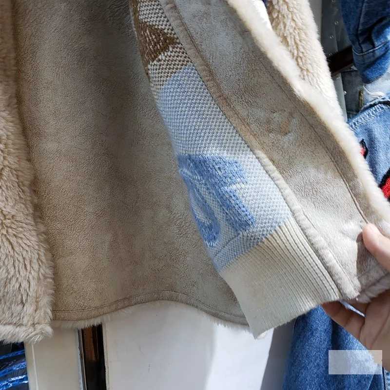 Style Korean Lamb Wool Jackets Womens Fashion Spliced Loose V-Neck Pockets Thicken Open Stitch Plush Office Lady Warm CoatX241018