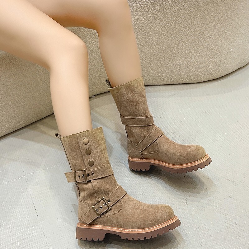 Milard Martin Boots Women's 2024 Autumn/Winter New Collection, No Knee, Two Wear Western Short Boots, Mid Barrel Motorcycle Boots