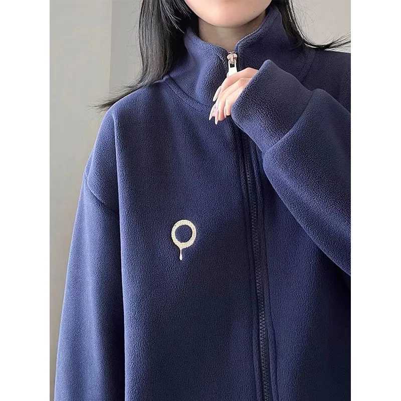 Women Zip Hoodie Thicken Fuzzy Fleece Sweatshirts Lamb Wool Zipper Thickened Oversize White Stand Collar Coats Soft OuterwearX241018