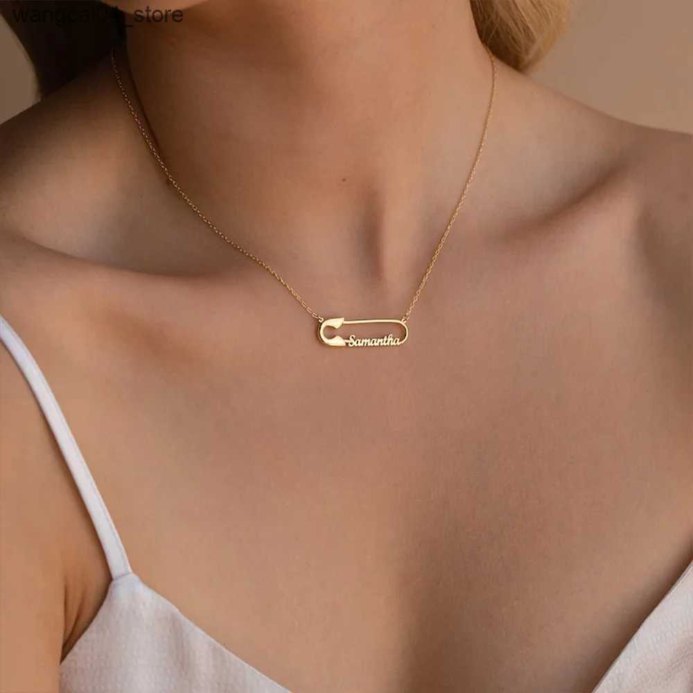 Chokers Customized Name Paper Clip Pendant Necklace Womens Personalized Gold Chain Necklace Stainless Steel Jewelry Gift Necklace L240910