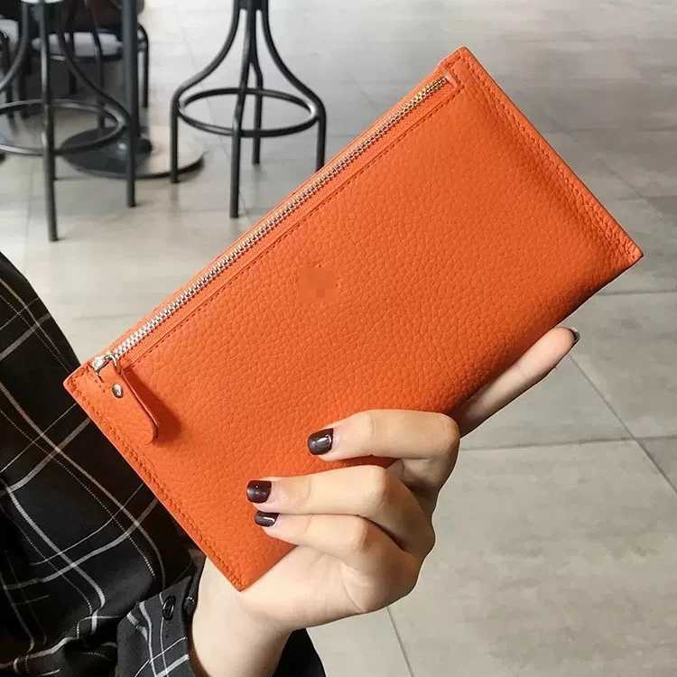 Genuine leather womens wallet fashionable long zipper buckle clutch card holder womens money bag coin wallet Z241018
