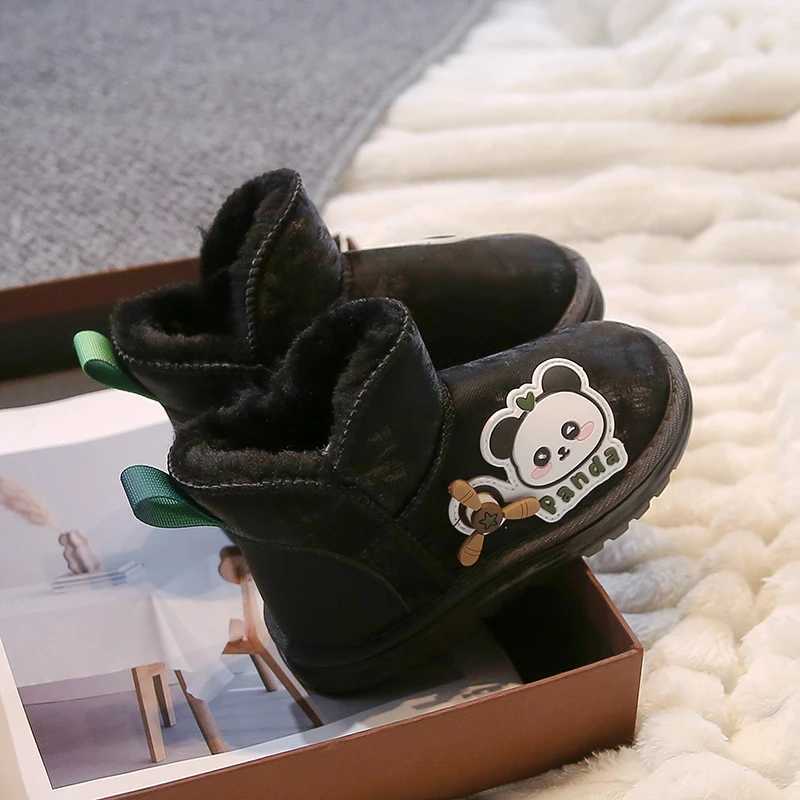 Boots New Cute Winter Childrens Boots Cartoon Panda Girls Cotton Boots Kids Fashion Boys Snow Boots Warm Plush Non-slip Versatile H241018