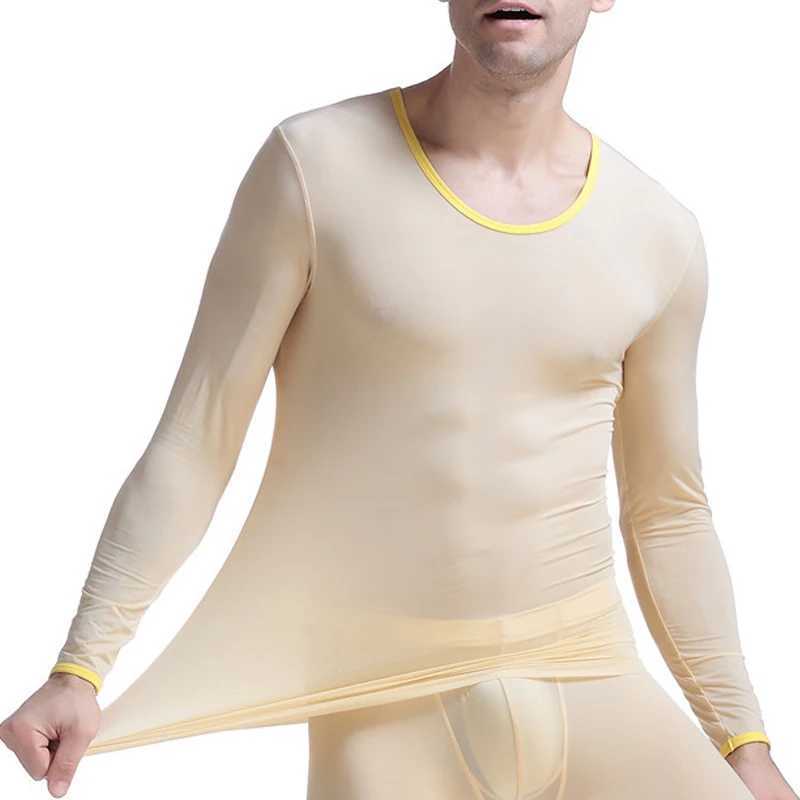 Men's Thermal Underwear CLEVER-MENMODE Men Thermal Underwear Winter Long Slve Undershirt T Shirt Transparent Thin Tops T Long Johns Tops Comforta