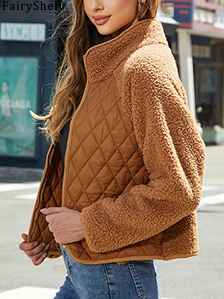 FairyShely 2024 Patchwork Autumn Winter Women Jacket Thick Plush Hooded Long Sleeve Warm Coat Soft Zipper Cardigan Lady CoatX241018