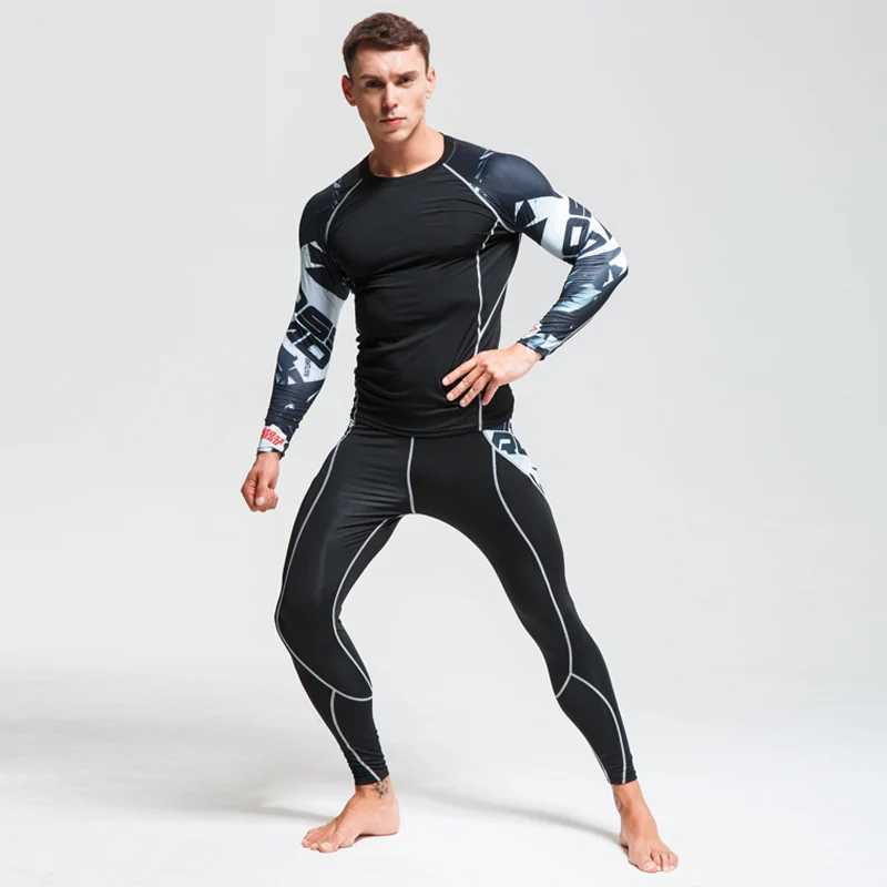Men's Thermal Underwear Top Mens Clothing Base Layer Thermal Underwear Fitness Training Compression Tights Running Shirts Man Leggings Rashgard m