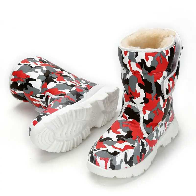 Boots Camouflage military winter warm plush childrens snow boots anti slip waterproof skiing girls long boots family matching shoes H241018