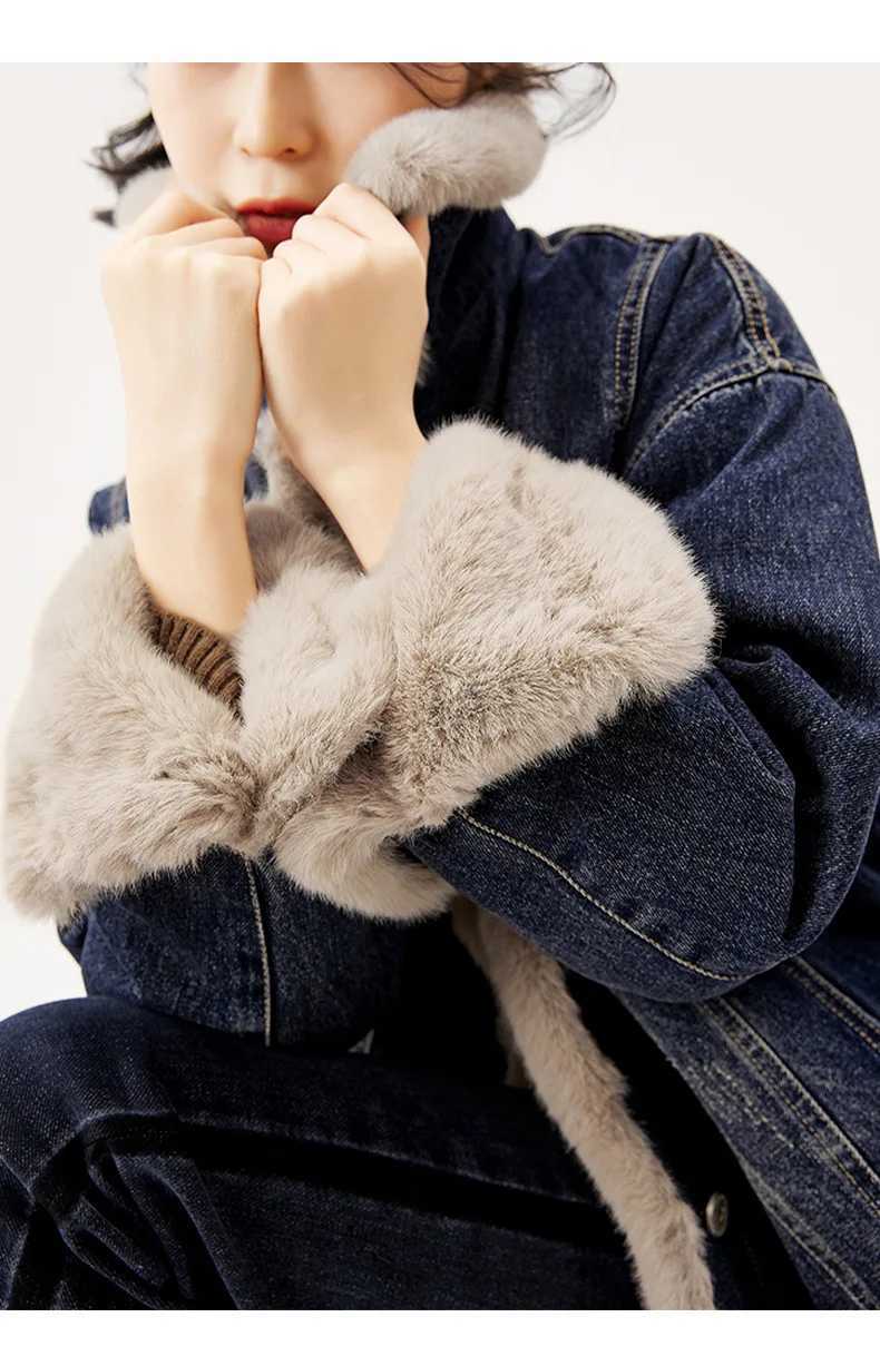 Thickened Denim Wool Jacket Short Velvet Womens Clothing Imitation Lamb Wool Retro Denim Clothing 2024 Autumn and Winter NewX241018