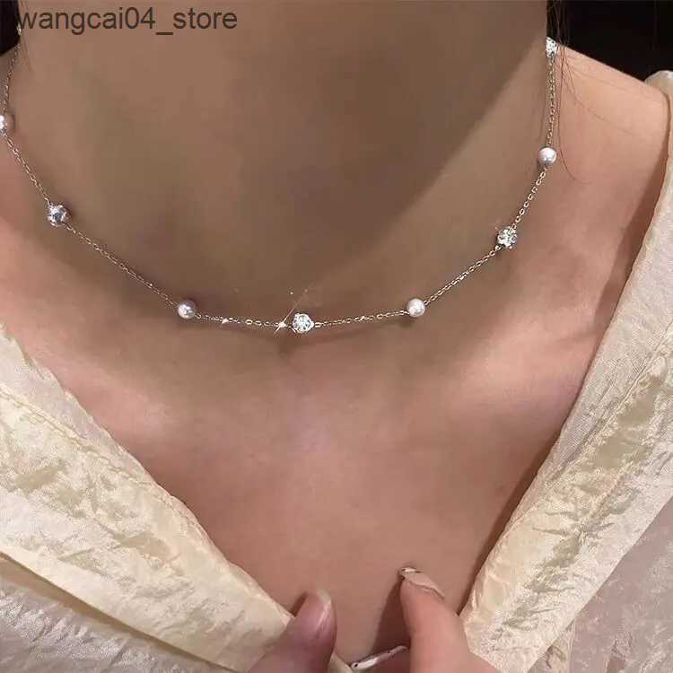 Chokers PONYKISS 925 sterling silver zircon pearl round necklace suitable for womens fashion geometric fine jewelry minimalist accessories L240910