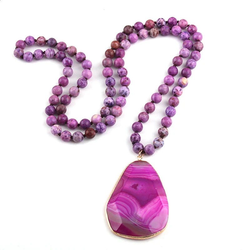 Fashion Bohemian Horde Jewelry Natural Stone Knot Necklace Facial Irregular Pendant Female Ethnic Necklace 241018