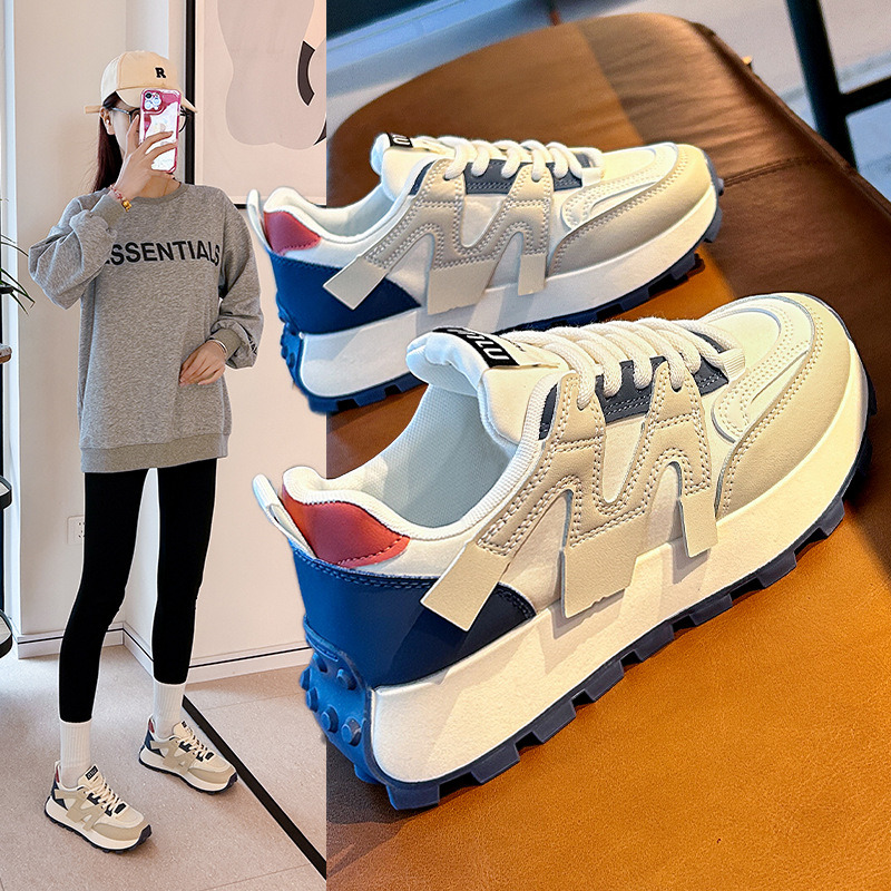 Women Fashion Sports Korean Version Designer Thick Sole Chunky Sneakers Plus Size Comfort Running Shoes Triple Black Blue Red Free shipping 35-40
