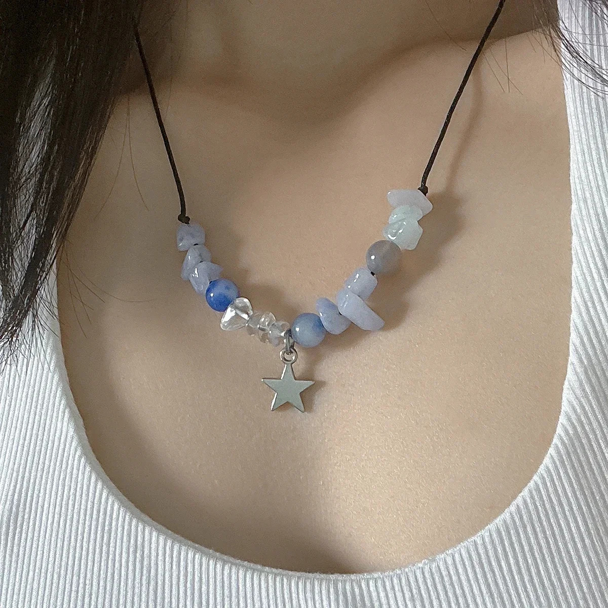 Lacteo vintage natural stone pendant necklace suitable for women irregular beads necklaces jewelry adjustable ropes Y2K accessories 241018