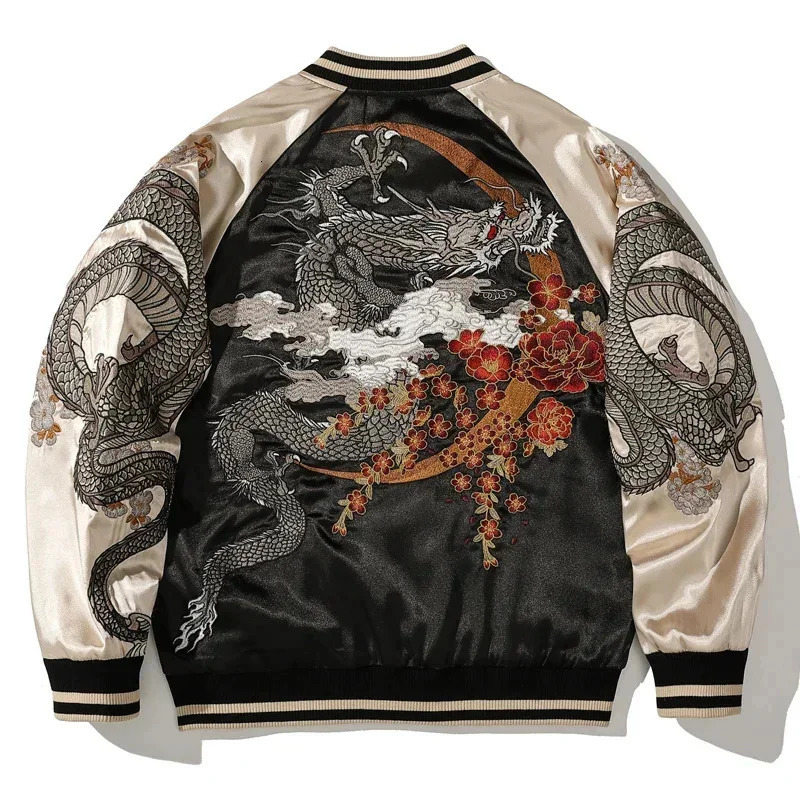 Embroidered Dragon Hip Hop Jacket Contrast Color High Street Baseball Coat Harajuku Trendy Outerwear Casual Loose For Men 241018