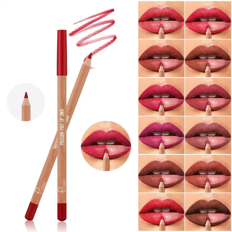 Pudaier Sexy Matte Lipstick Pencil Waterproof Lasting Lip Liner Pen Non-stick Cup Lipliner Contour Pencil Beauty Makeup 12pc Set 241017