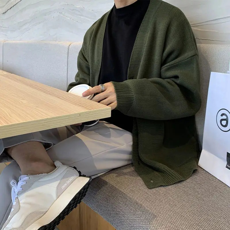 Mens Sweater Cardigans Autumn Winter Solid Color Knitted Sweaters Jacket Casual Loose Vneck Singlebreasted Tops 241018