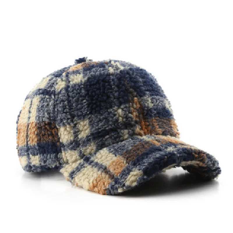 Baseball Cap Woman Lamb Wool Plaid Hats Winter Autumn Snapback Thickwarm Caps Female Casual Sun Visor Trucker HatsX241018