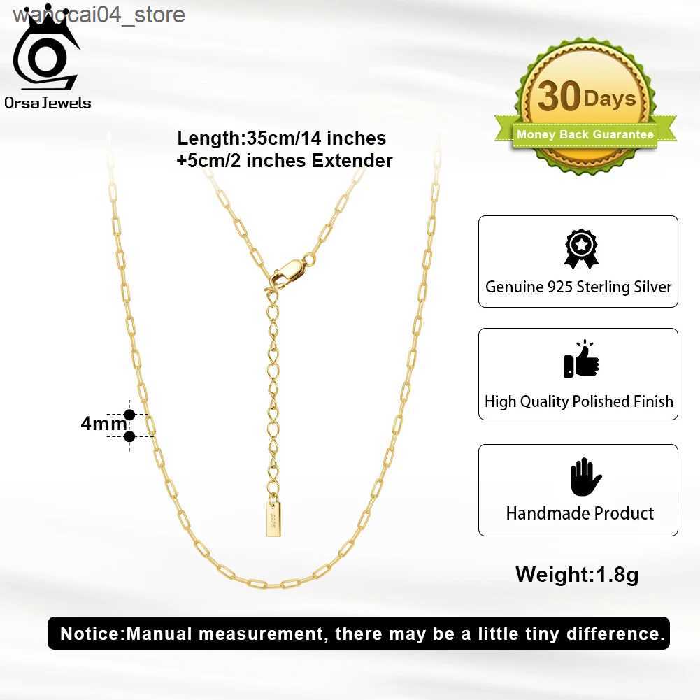 Chokers ORSA JEWELS 14K gold-plated 925 sterling silver 1.8x4.2mm paper clip chain necklace Dainty womens basic necklace chain jewelry SC64 L240910