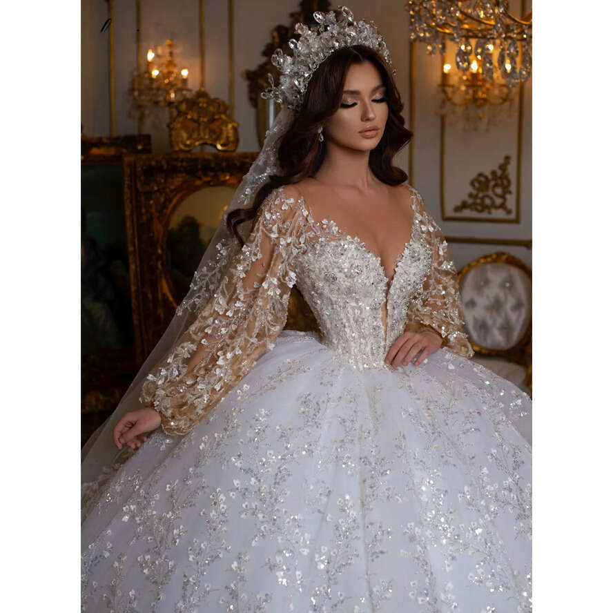 Wedding Dresses Ball Glitter Gown Sparkly D Lace Appliques Long Sleeves Bride Gowns Princess Bridal Dress For Women Robes De Mariage S s ress e