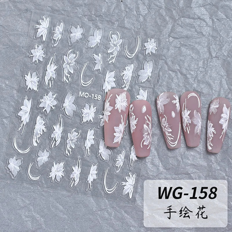 100pcs 5D Diamond White Flower Nail Art Stickers Japanese Exquisite Kawaii Acrylic Nail Decoration Decals DIY Adhesive Accessori 241017
