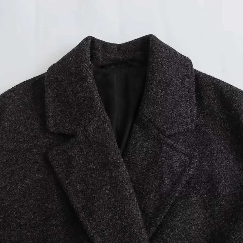 Woolen Coat And Suit Collar With Double Breasted Flap Pockets And Lining Solid Color Soft Loose Long Autumn And Winter CoatX241009