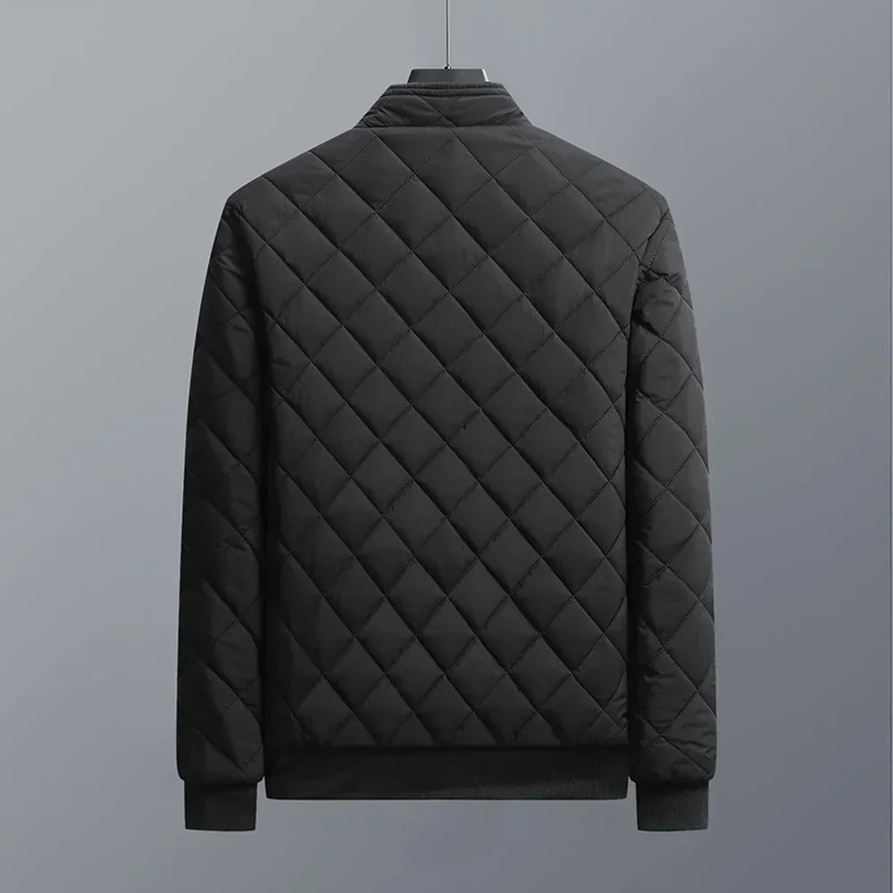 Slim Fit Coat Autumn Winter Bomber Jacket Men Diamond Pattern Fleece Lined Casual Fashion Clothing 241018
