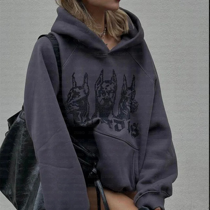 Y2k Hip Hop Rhinestone Gothic Grunge Graphics Pullover Hoodies Harajuku High Street Hooded Grey Sweatshirts Coats Streetwear Top 241017